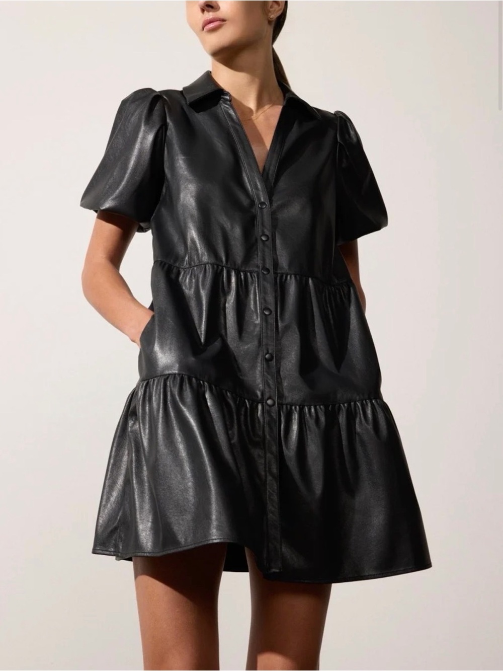 Brochu Walker Havana Vegan Leather Mini Dress Black